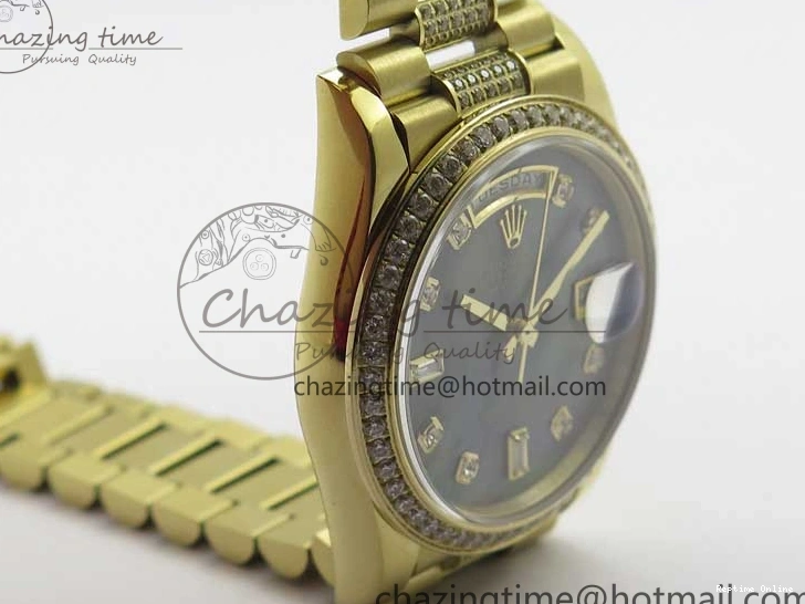 0503 Day-Date 36mm 128235 YG Crystal BP Best Edition Gray MOP Crystal Marker Dial on YG President Bracelet A MultiPurpose 2675